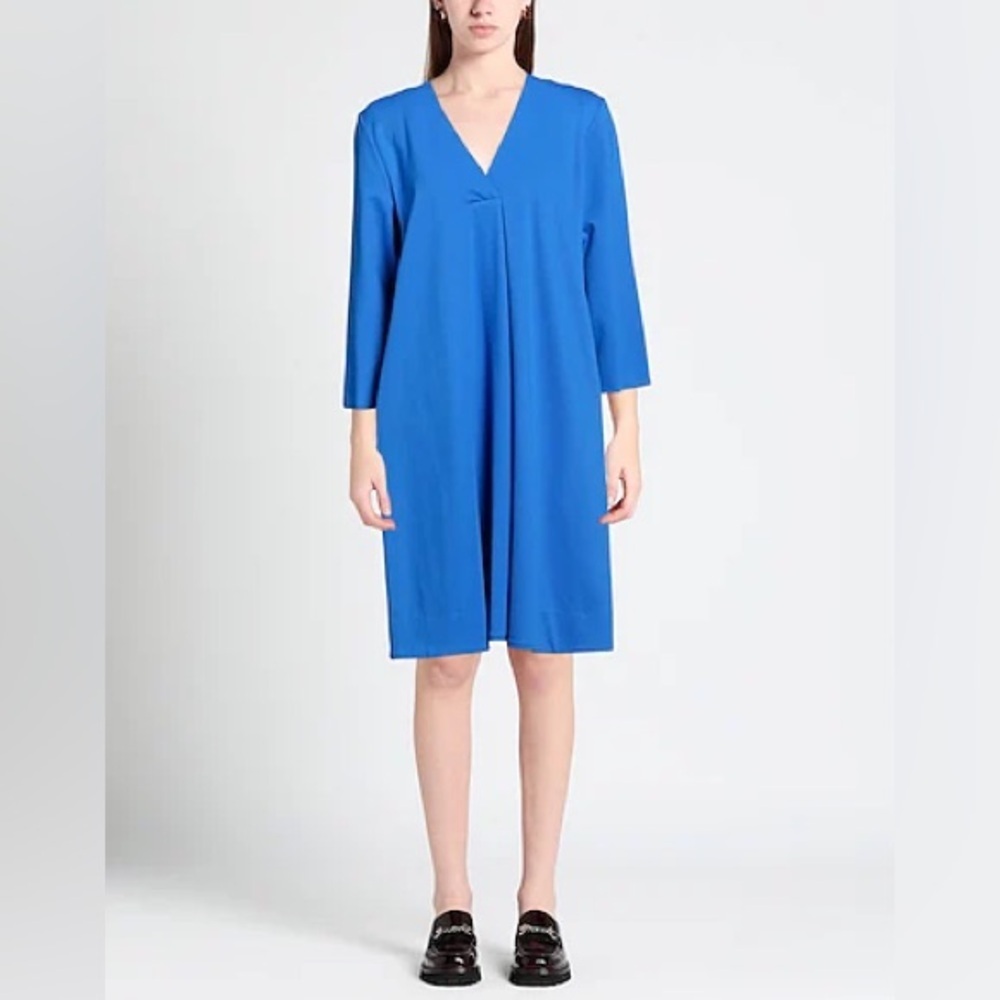 MEIMEIJ V- Neck 3/4 Sleeve Women’s Midi Dress - Azure Blue Size 4 Made in Italy